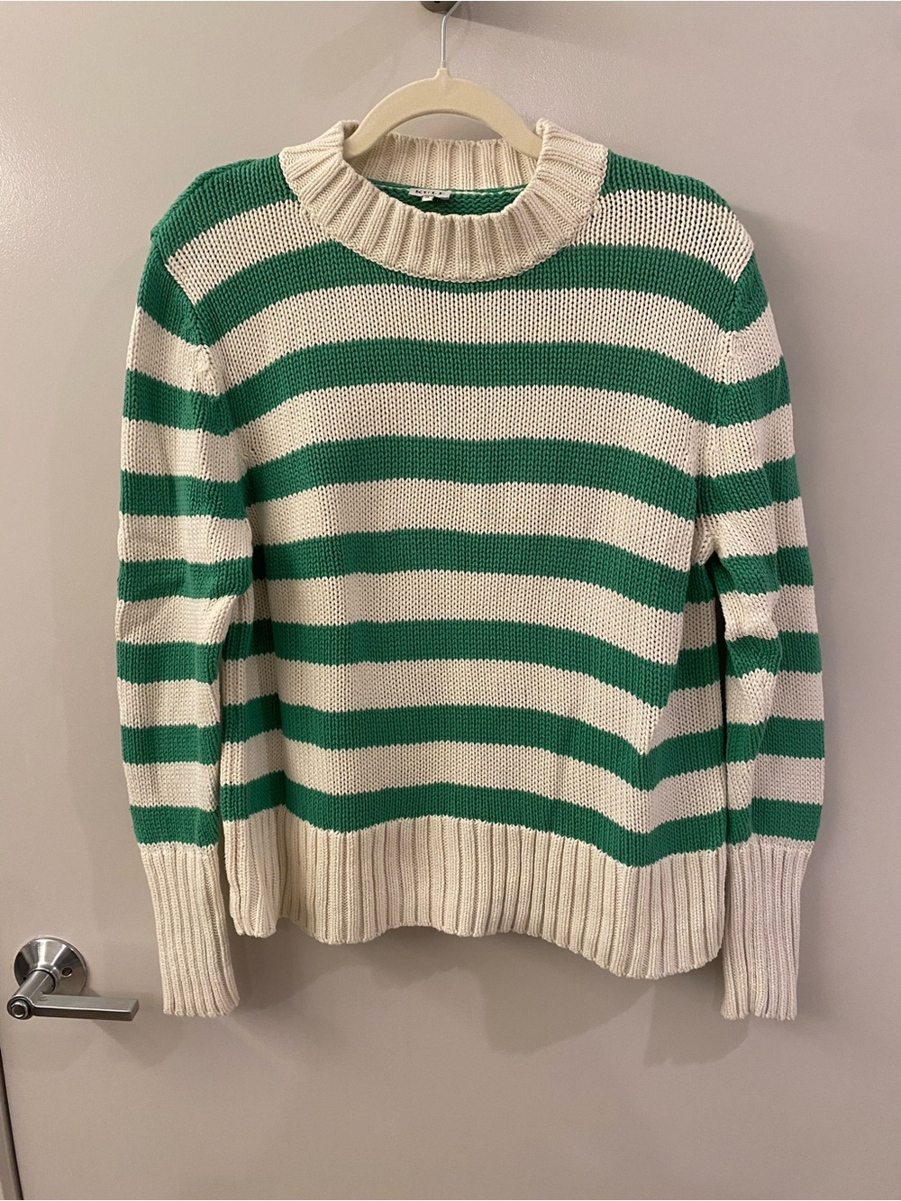 KULE Tatum Cotton Cream and Green Striped Crewneck Sweater - Picture 2 of 3